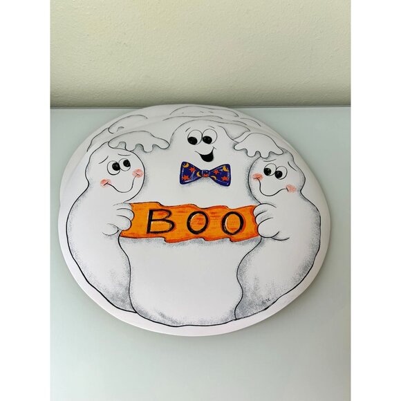Halloween Ghost Trio BOO Set of 4 Vinyl Circle Placemats Happy Cute Bow Tie - Picture 8 of 13
